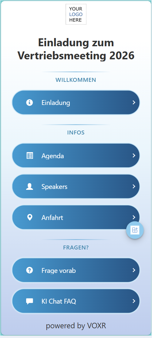 VOXR Einladungsseite auf dem Handy